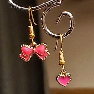Rose Red series asymmetrical enamel & alloy charm earrings. Pair #3.